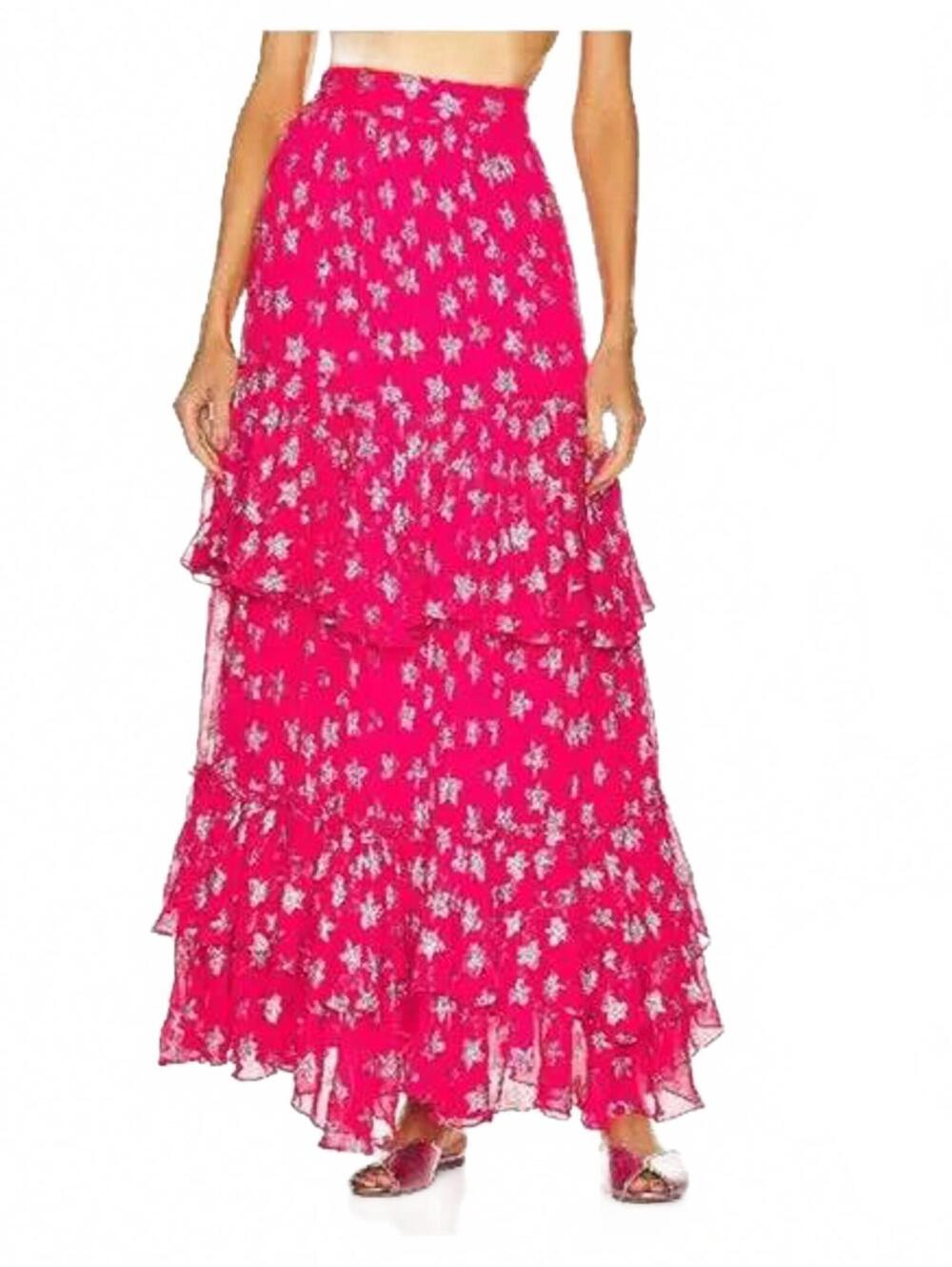 NWT Rococo Sand Pink with Silver Star Ruffle Vega Maxi Skirt Women's Size SMALL